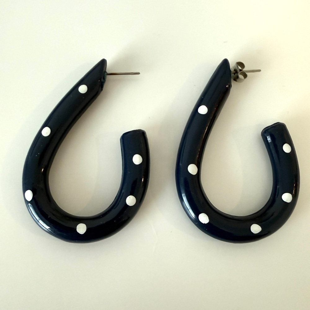 Navy Blue Polka Dot Hoop Earrings